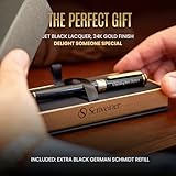 Personalized Scriveiner Black Rollerball Pen - Stunning Luxury Pen, Jet Black Lacquer and 24K Gold Finish, Schmidt Ink Refill, Best Engraved Roller Ball Gift Set for Men & Women, Custom Name Engraving