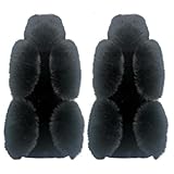 IMQOQ A Pair 50% Genuine Sheepskin Fur Car 2 Front Seat Covers Set Winter Warm Universal Black…