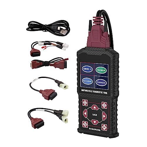 Motorcycle System Diagnostic Test Measurement Tools M3-A Motorcycle Fault Code Readers Scan Tools Moto Diagnostic Test Measurement Tools Compatible for Yamaha 2/3/4P,Kawasaki 4-6P,Honda 4P,OBDII-16P