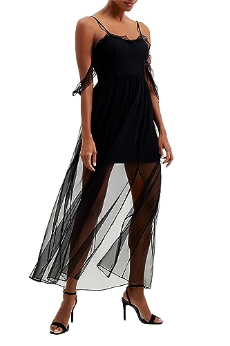 French Connection Womens Alizee Sheer Tea Length Maxi Dress Black 8