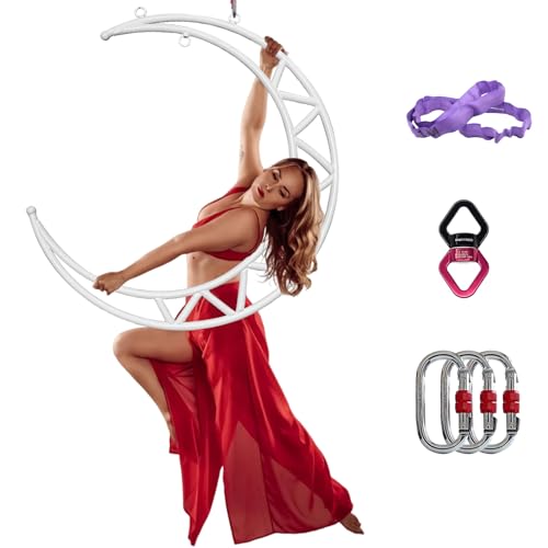 PRIOR FITNESS Aerial Moon Lyra Hoop Set, Classcial White Aerial Ring Equipment with Complete Rigging Hardware, Circus Acrobatic Fitness Aerial Hoop Kit, Aerial Yoga Hoop Sling for Home,Gym, Club