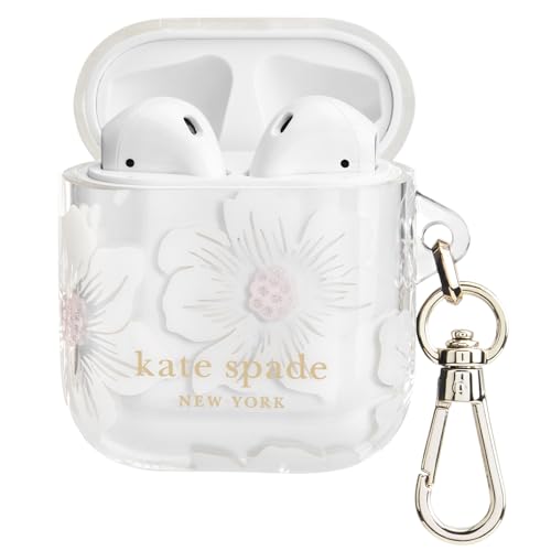 kate spade new york AirPods Protective Case with Keychain Ring - Hollyhock Cream, Compatible with AirPods 2nd/ 1st Generation