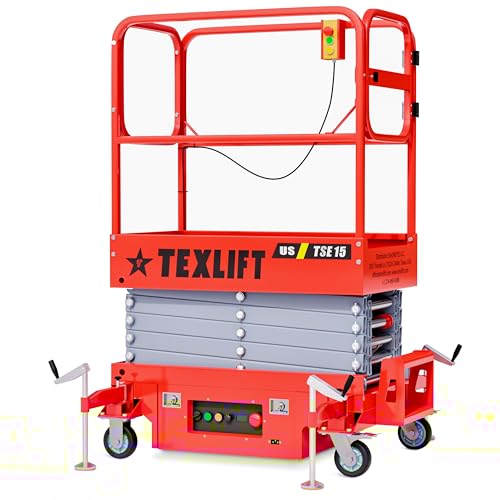 TEXLIFT Semi Automatic Electric Scaffolding Scissor Lift – Hydraulic Mobile Lifter Aerial Work Platform Height 15 Feet Overall Height 22 Feet – Portable Man Lift Table for Home and Commercial Use