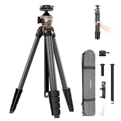 NEEWER LITETRIP LT35 61" Travel Tripod Carbon Fiber w Pan Tilt Low Profile Ball Head, Arca QR Plate Compatible with Peak Design Tripod Plate V3, Center Axis, 2in1 Phone Clamp Handgrip, Max Load 22lb