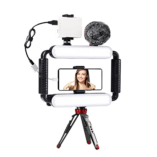 GVM Gimbal Stabilizer Phone Video Light Kit for Smartphone, Content Creator Kit, 5600K LED Equipment with Microphone &Tripod for Recording, Vlogging, Live Streaming, YouTube, TikTok