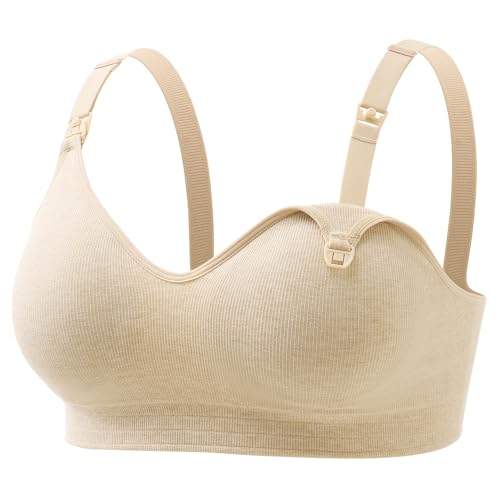 Momcozy Nursing Bras for Breastfeeding, Soft U.S. Cotton Seamless Maternity Bra, Fixed Padding, Wireless Pregnancy