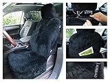 Genuine Sheepskin Lambskin Winter Car Seat Cover Lambs Wool Sheep Skin Fuzzy Seat Cover Shearling Car Accessories Front Bucket with Curve Patten (Black)