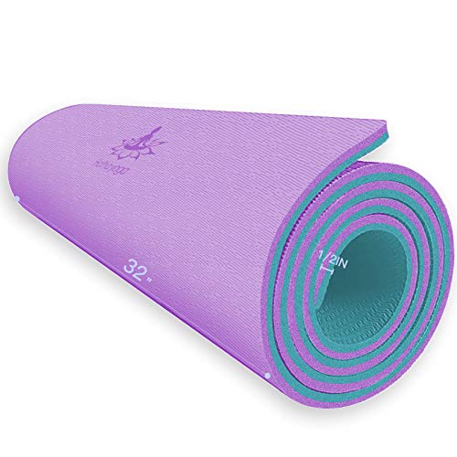 Hatha Yoga Extra Thick TPE Yoga Mat - 72"x 32" Thickness 1/2 Inch -Eco Friendly SGS Certified - With High Density Anti-Tear Exercise Mats For Home Gym Travel & Floor Outside(Purple/Green)…