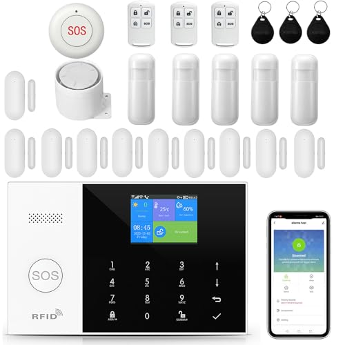 YBJ 4G and WiFi Wireless Home Alarm System, DIY Burglar Alarm System for Home Security with App Control, Door Window Sensor, Motion Detector,Work with Google Assistant and Alexa (PG-105-F)