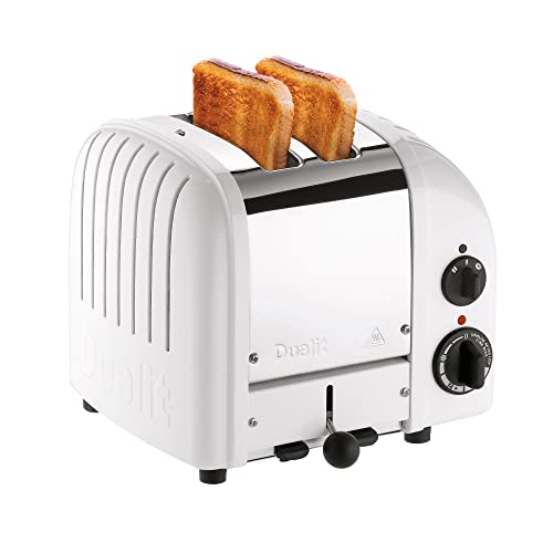 Dualit Classic 2 Slice NewGen Stainless Steel Toaster, White - Hand Built in the UK, Replaceable ProHeat® Elements – Slot Selector, Defrost Bread, Mechanical Timer-For Toast, Bagels & More