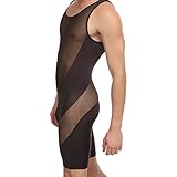 ONEFIT Sexy Men's Jumpsuit Black Bodysuit Transparent Mesh Briefs Underwear L