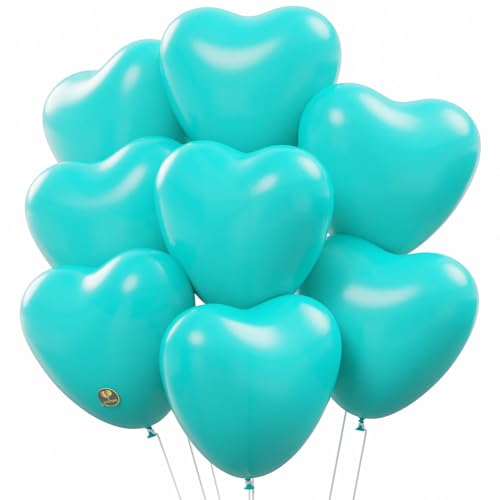 AFTERLOON® Biodegradable Balloons 24 pcs Turquoise Blue (Tiffany) 10 Inch Heart Shaped, Thickened Extra Strong Natural Latex Helium Float, Proposal Marriage Love Baby Shower Gender Reveal Wedding