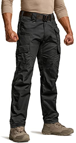 CQR Men's Tactical Pants, Water Resistant Ripstop Cargo Pants, Lightweight EDC Work Hiking Pants, Outdoor Apparel, Duratex Mag Pocket Black, 34W x 32L