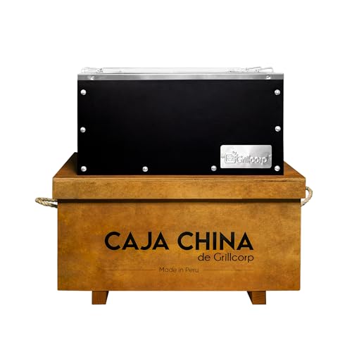 Grillcorp Junior Roasting Box – Portable Caja China BBQ Roaster for Pork & Chicken – 100% Stainless Steel Interior – Black Finish – Wood protector.