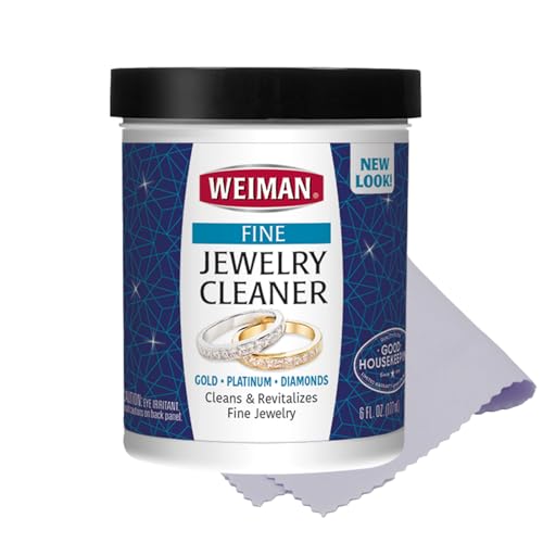 Weiman Fine Jewelry Cleaner Liquid with Cleaning Brush – Restores Shine & Brilliance to Gold, Platinum, Precious Gemstones & Diamond Jewelry, 6 Oz