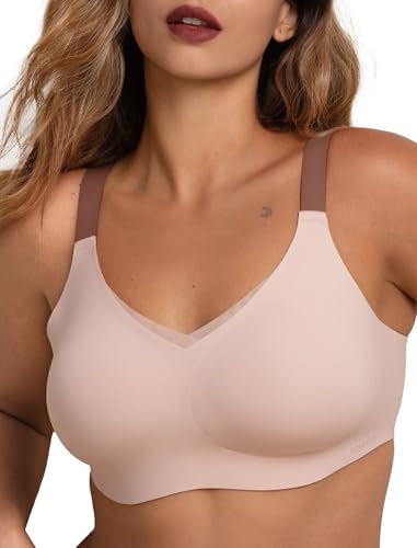 COMFELIE No Underwire Full Coverage Bras for Women Oversized Smooth Brassiere for Heavy Breast Oyster Pink 4X-Large