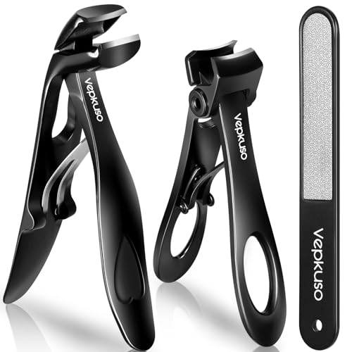 Vepkuso Nail Clippers for Seniors, Wide Jaw Fingernail Clippers and Angled Head Toenail Clippers for Thick Nail, Professional German Nail Clippers for Men, Women&Pregnant，Black