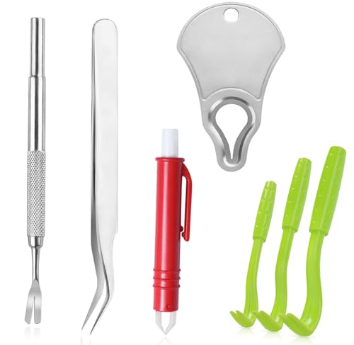 Mrcopetal Tick Remover Tool Kit, Stainless Steel Tick Tweezers + Remover Tick Key, 4 Pack Quick & Safe Tick Twister Removal Tools for Dogs Cats Humans