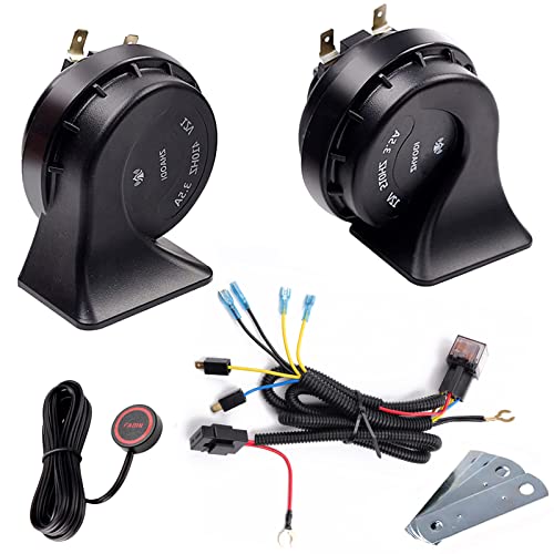 Car Horn 12V Truck Horns with Button Kit, Waterproof, 125dB High Low Tone Dual Snail, Universal Fit, Super Loud with Relay harness Suitable for most vehicles, RVs, pickups and off-road cars