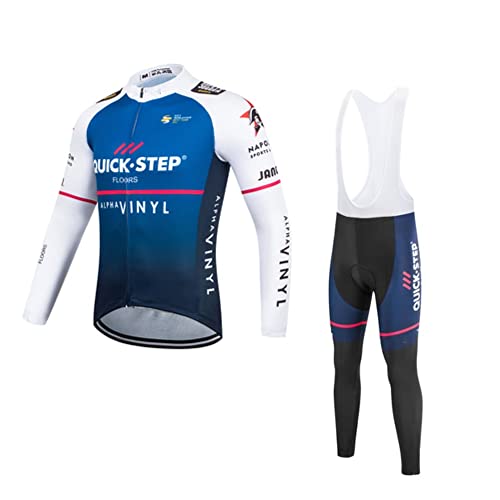 SGCIKER 2022 Team QUICK STEP Spring Autumn Cycling Jersey Set,Mens Long Sleeve Thin Sunscreen Breathable Cycle Shirt MTB Bike Clothing Bib pants Kits Gel Pad (XL)