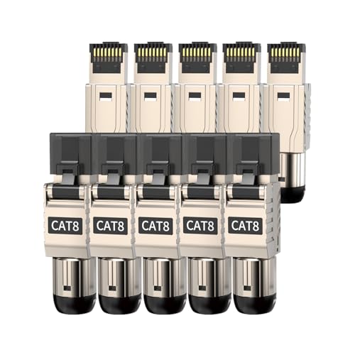 ZOERAX 10-Pack RJ45 Connectors Tool Free Cat 8, Cat8 Field Termination Plug Shielded RJ45 Modular Plugs for 2000MHz 2GHz 40G Double Shielded Solid LAN Cable 22AWG-24AWG