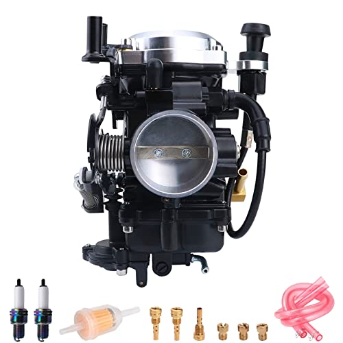 CV40 Carburetor with Choke Cable, for Harley Davidson Sportster XL XLH 883 1200 Softail Touring Dyna Road King Carb 27421-99 (Silver Cover)