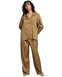 YiNi LuLu Womens Silk Satin Pajamas Set Button Down 2 Piece Pjs Set For Women Long Sleeve Oversized Sleepwear with Pockets Leopard