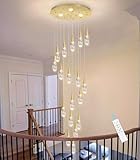 18-Lights 138 Inches Modern Chandelier LED Light Fixtures High Ceiling Long Light Chandelier for Entrance Foyer Dimmable Lights with Remote Living Room Ceiling Pendant Lighting Drop Lights Shine Gold