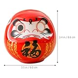 Luxshiny Japanese Daruma Doll, Dharma Good Luck Zen Statue, Luck God Fortunes Ceramic Ornament Wobbling Doll Mini Fengshui Figurine for Car Dashboard Fairy Garden Red