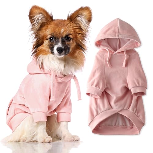 Pet Passion Organic Cotton Velour Dog Hoodie Pet Coat for Small, Medium and Large Dogs, Pink, Small