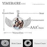 YIMERAIRE Personalized Hip Hop Memory Pendant Necklace Custom Picture Blank Pendant Charm Iced Out Round Angel Wings Rhinestone Pendant Trays Necklace with Rope Chain for Women and Men