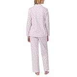 Carole Hochman Women's 2-Piece Cotton Pajama Set – Long Sleeve Notch Collar Top & Pant with Adjustable Waist, Pockets, Cardinal & Rose, Petite Large