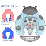 Preself Upgraded Baby Float Non-Inflatable Mambobaby Swim Ring, Infant Soft Solid Swimming Trainer, Baby Pool Float with Removable UPF 50+ UV Sun Protection Canopy (Light Blue Ladybug)