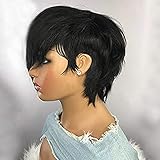 RICONEY Pixie Cut Wigs with Bangs Short Bob Wig Human Hair for Black Women Pixie Cut Short Wigs No Lace Front Wigs Glueless Full Machine Made Wig