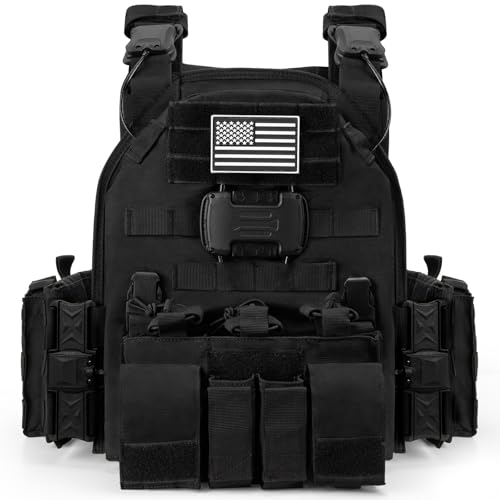 Jueachy Magnetic Tactical Vest for Men: Plate Carrier Vest Quick Release One-Button Disassembly Lightweight Vest MOLLE System Adjustable Breathable Weighted Vest for Training Black