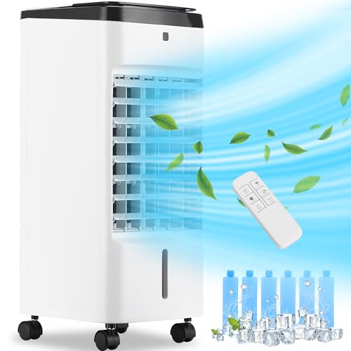 Uthfy Portable Air Conditioners, 3 In 1 Swamp Cooler with 6 Ice Packs, Evaporative Air Cooler with 120°Oscillation, 12H Timer, 3 Speeds, 4 Modes, Remote, Cooling Fan for Bedroom, Living Room, Office