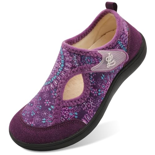 LeIsfIt Womens Slippers Wide Diabetic Shoes Adjustable Arthritis Edema House Shoes Indoor Outdoor Slippers Purple Size 8