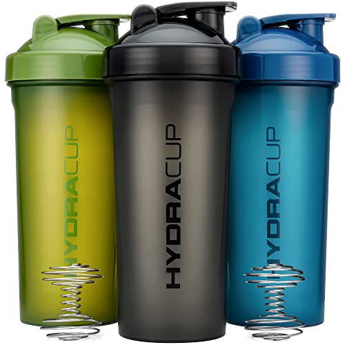 Hydra Cup [3 Pack] 45 Ounce Shaker Bottles for Protein Shakes, Jumbo Shaker Cups with Ball Blender Whisk, Extra Large Bottle with Handle (Dark Colors)