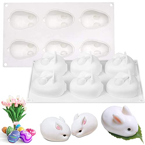 3D Easter Bunny Chocolate Silicone Mold, 6 Cavity Silicone Rabbit Mold, Silicone Chocolate Baking Mould for Easter Pastry Truffle Pudding Jelly Dessert Decoration（1 Pack）