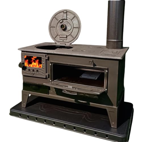 Cast Iron Stove with Oven, Durable Cast Baking Oven, Cooker Oven by Burning Wood, Warming Heater Stove, Oven Section, Brick Lined Fireplace Made in Turkiye