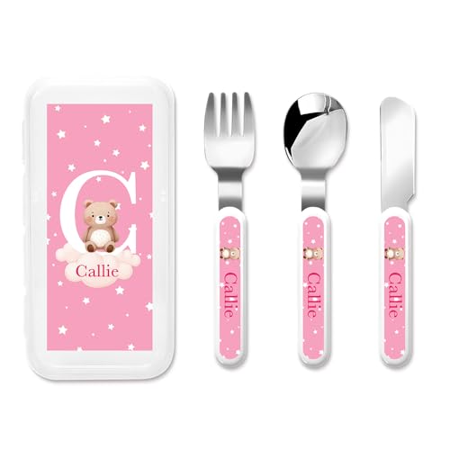 CALLIE Personalized Cartoon Animal Stainless Steel Cutlery Set - Customizable Name and Initials for Mealtime, Gifts for Son Daughter