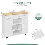 Shintenchi Kitchen Island with Storage, Kitchen Island Cart on Wheels with 3 Open Shelves, 2 Drawers and 2 Cabinets, Rolling Kitchen Table with Large Countertop, White