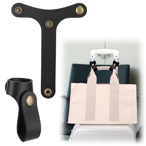 AIERSA 2Pcs Leather Luggage Strap for Carry On Bag, Travel Belt for Luggage, Luggage Bungee Straps for Attaching Bags, Trolley Strap for Tote Bag, Add a Bag Strap for Luggage Accessories
