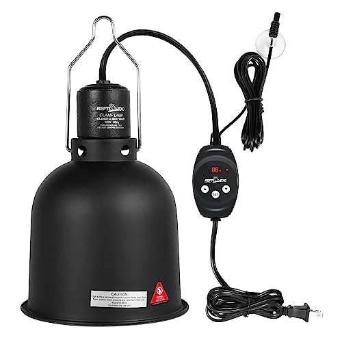 REPTIZOO Reptile Light Fixture with Dimming Thermostat, 5.5 Inch Deep Dome Lamp Fixture with Temperature Controller for Reptile Heat Lamp Bulb, Max 100W
