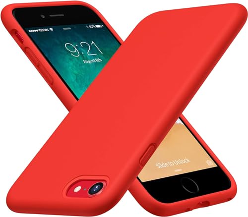 CellEver Heavy-Duty Silicone Case for iPhone SE 2022 (3rd Gen)/iPhone SE 2020 (2nd Gen)/iPhone 8/7 - Military Drop Protection, Elevated Screen & Camera Protection, Scratch-Free Interior, Bright Red
