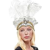 MasqStudio Show Girl Carnival Festival Masquerade Party Headpiece Ostrich Feather Headband Headdress (White)