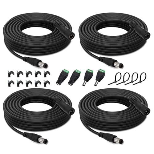 HayEastdor 4PCS 33FT(10m) 12V DC Power Extension Cable with Power Jack Adapter Connectors(2 x Male + 2 x Female) 5.5mm x 2.1mm DC Power Adapter Extension Cord and Cable Wire Ends Plug HE030-4