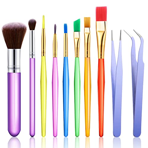 10 Pieces Cake Candy Decorating Brushes Tools Cookie Decoration Brushes Pastry Brush and Stainless Steel Tweezers Straight and Curved Tip Tweezers Pasta Tweezers for Baking Fondant (Multi Color)