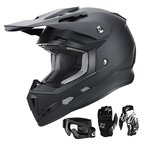 GLX GX623 Youth ATV/Dirt Bike Helmet Combo - Matte Black, Large - DOT