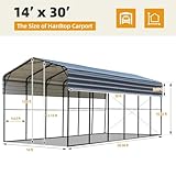 EROMMY 14'x30' RV Carport, Heavy Duty Car-Port with Reinforced Metal Frame, Weather-Resistant Galvanized Steel Roof Shelters, Outdoor Car-Shed for RV, 2 Vehicles, Truck, Boat and SUV, Gray